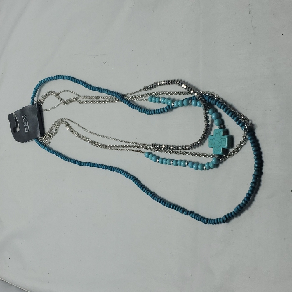 Bke silver chain with turquoise beads 4 strand necklace - Picture 3 of 4